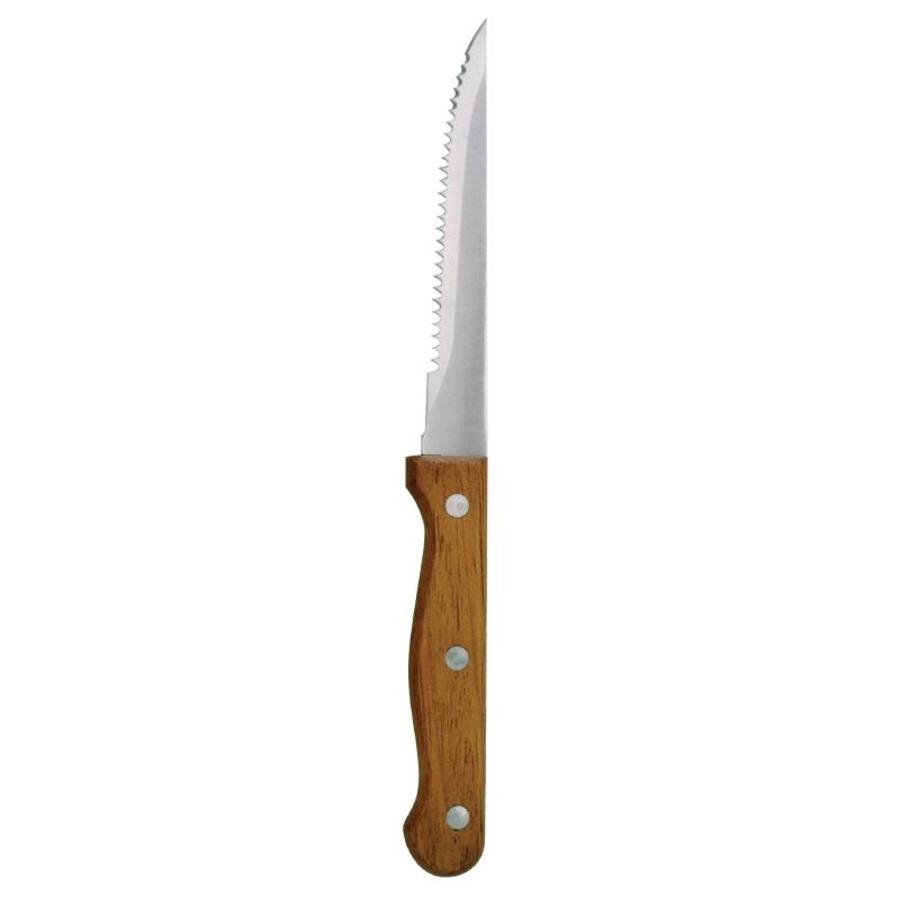 Steak Knife Stainless Steel Brown Wood Serrated 21.5cm | 12 pieces