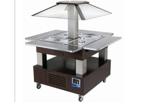  HorecaTraders Bain Marie Island Buffet 4 x 1/1 GN Wenge | keep warm 