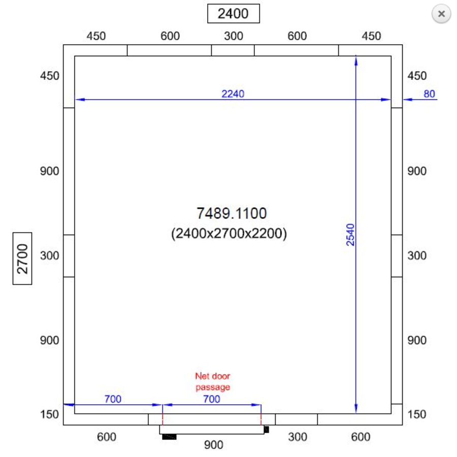 Chambre froide | -20/-10°C | 270 x 210 x 220 cm