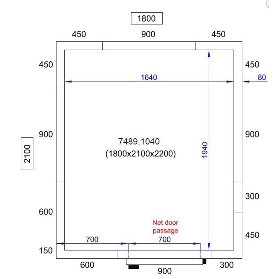 Chambre froide | -20/-10°C | 180 x 210 x 220 cm