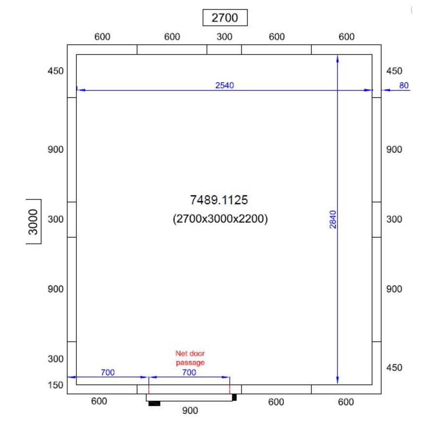 Chambre froide 0/+5 | 270 x 300 x 220 cm