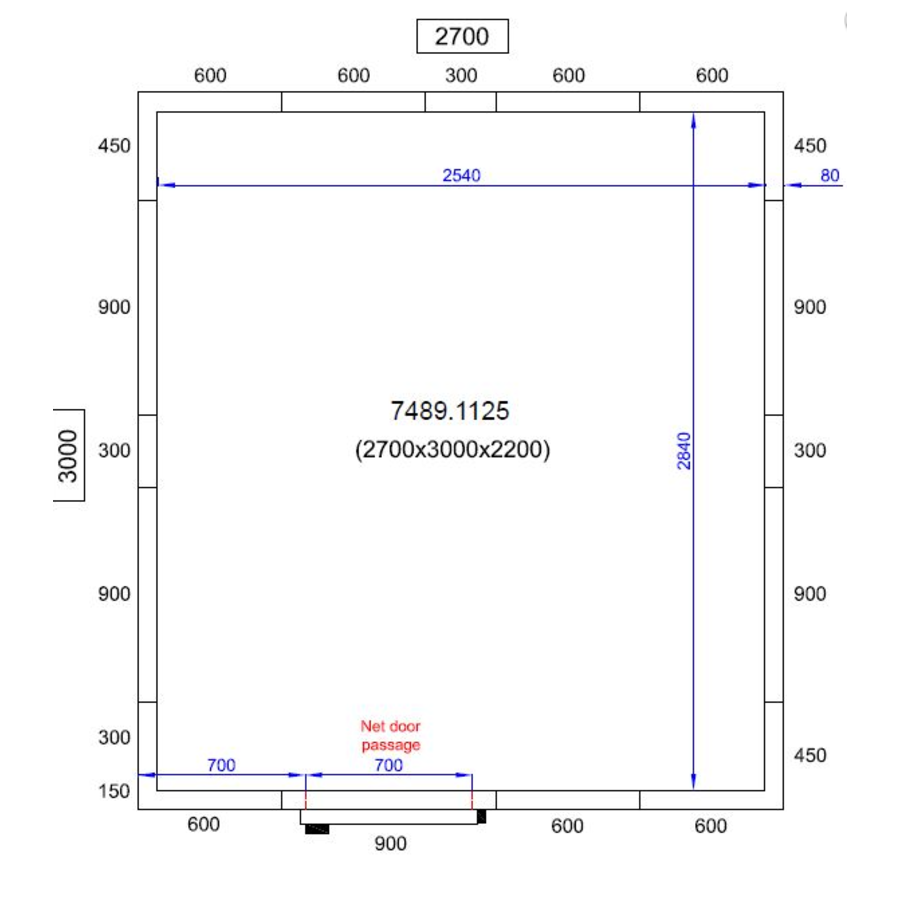 Cold room 0/+5 | 270 x 300 x 220 cm