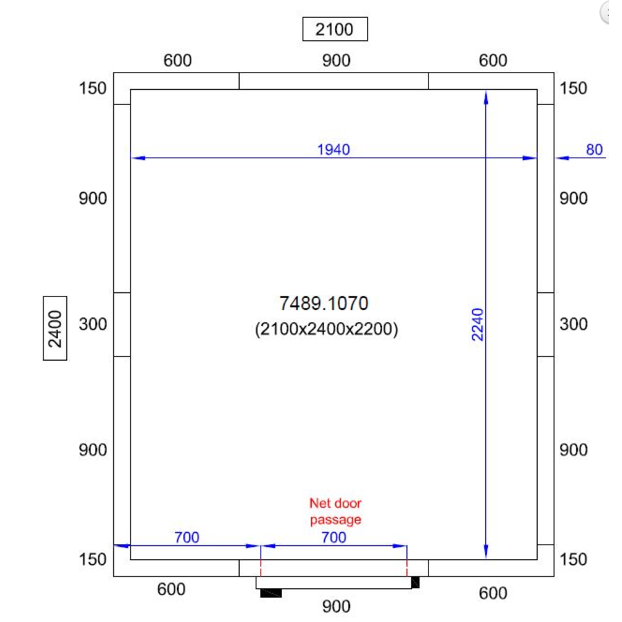 Freezer cell 210X240X220 CM | -10/-20 °C
