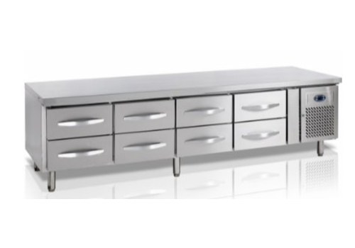  HorecaTraders Kühlwerkbank mit 8 Schubladen | 223x70x(h)68 cm 