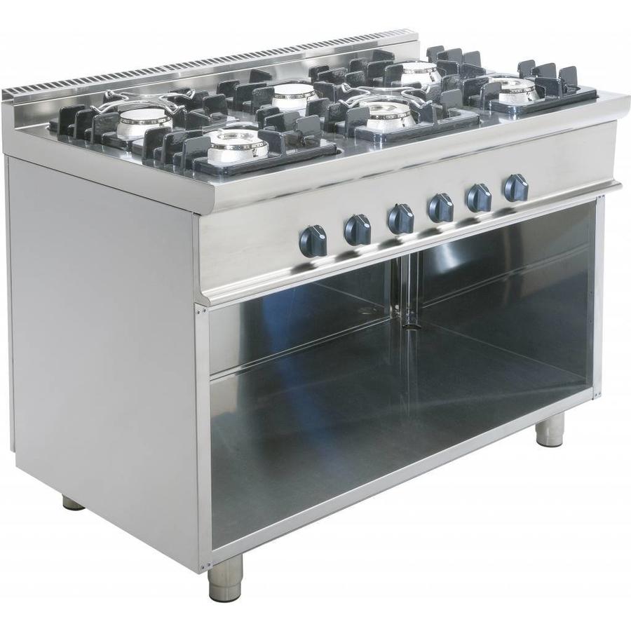 Cuisinière à gaz à fond ouvert | 6 brûleurs