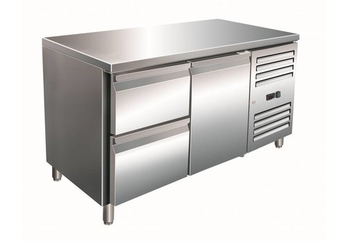  Saro Établi réfrigéré en acier inoxydable avec 1 porte et 2 tiroirs | 136 x 70 x 89/95 cm 