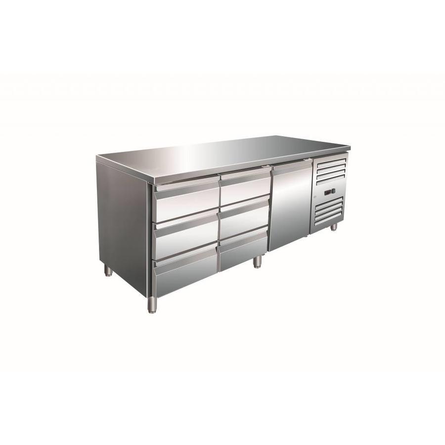 Établi réfrigéré en acier inoxydable avec 1 porte et 6 tiroirs | 179,5 x 70 x 89/95 cm