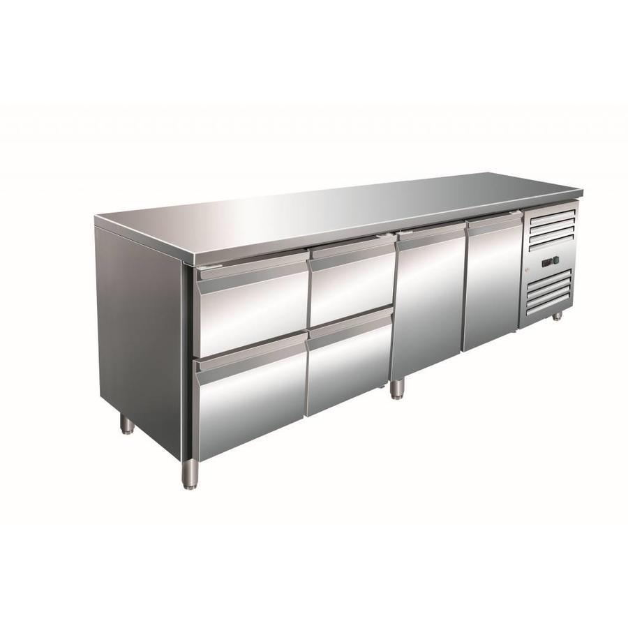 Refrigerated workbench with 2 doors and 4 drawers | 223 x 70 x 89/95 cm