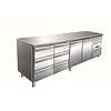 Saro Établi réfrigéré en acier inoxydable | 2 portes et 6 tiroirs | 223 x 70 x 89/95 cm