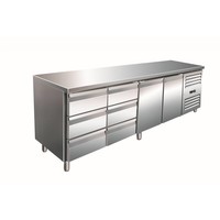 RVS Koelwerkbank | 2 deuren en 6 laden | 223 x 70 x 89/95 cm