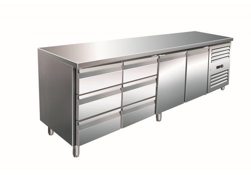  Saro Établi réfrigéré en acier inoxydable | 2 portes et 6 tiroirs | 223 x 70 x 89/95 cm 