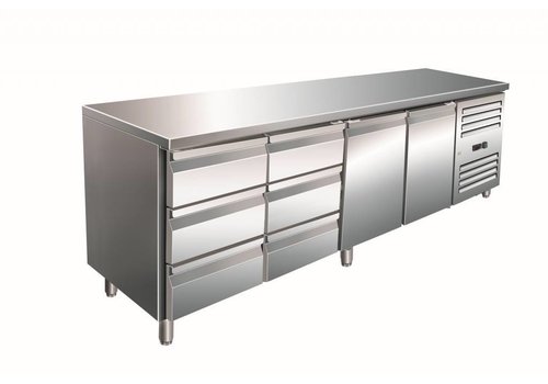  Saro RVS Koelwerkbank | 2 deuren en 6 laden | 223 x 70 x 89/95 cm 