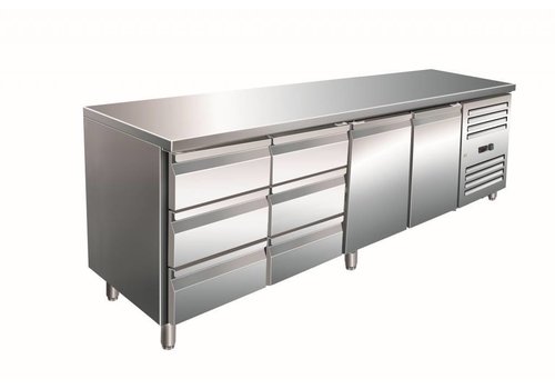  Saro Stainless Steel Refrigerated Workbench | 2 doors and 6 drawers | 223 x 70 x 89/95 cm 