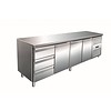 Saro Établi réfrigéré en acier inoxydable | 3 portes | 3 tiroirs | 223 x 70 x 89/95 cm