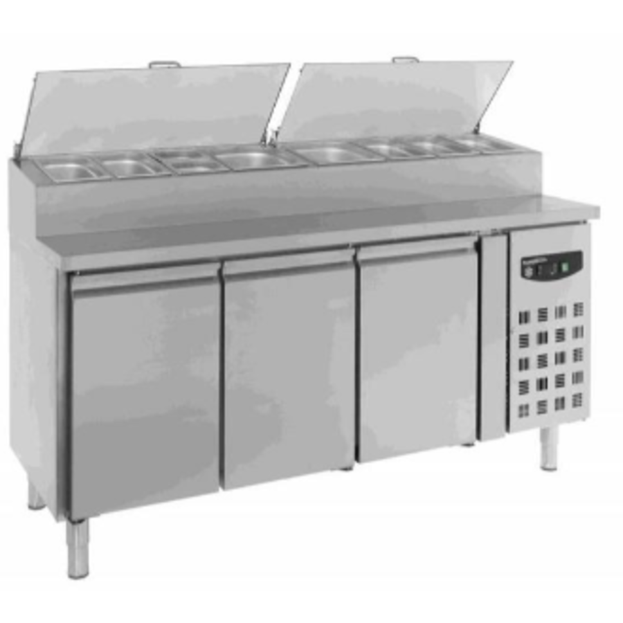 Saladette en acier inoxydable - 3 portes - 8 bacs GN 1/3 - 1795 x 700 x 1085 (h) mm