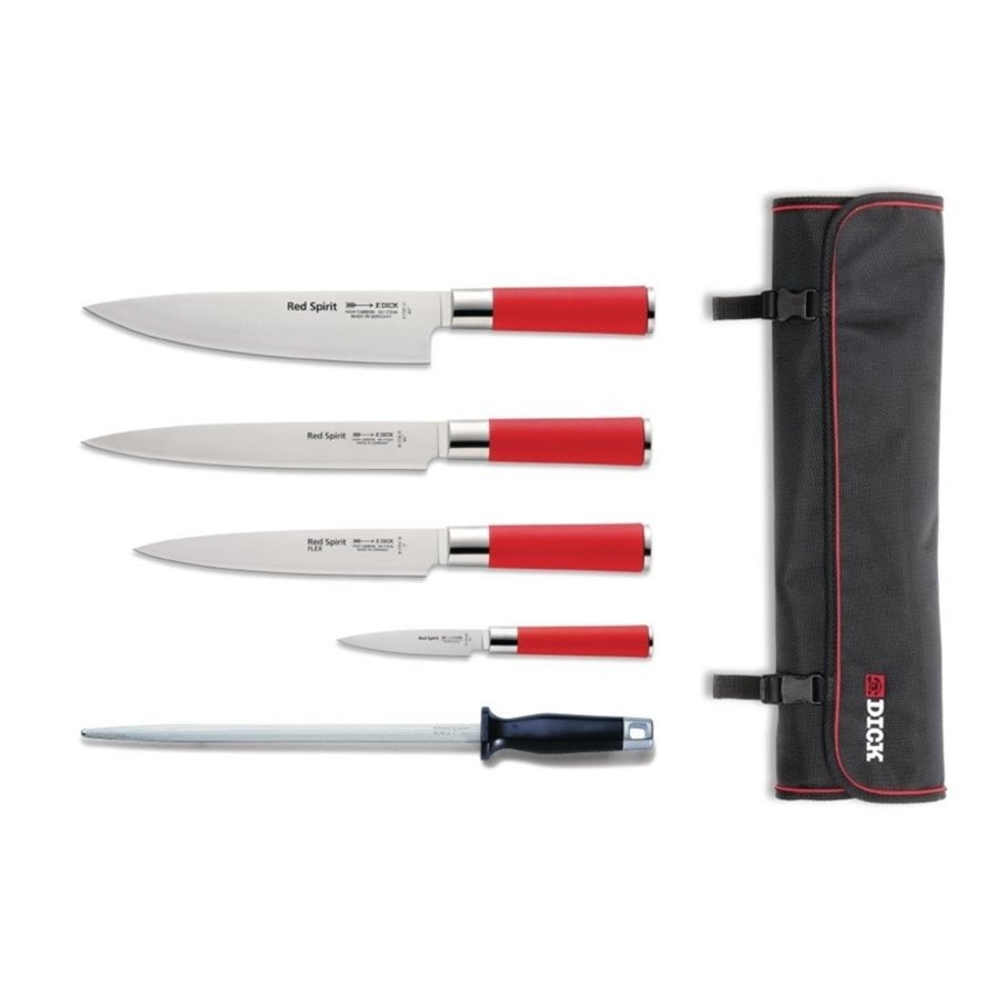 Red Spirit 5-piece knife set with sheath