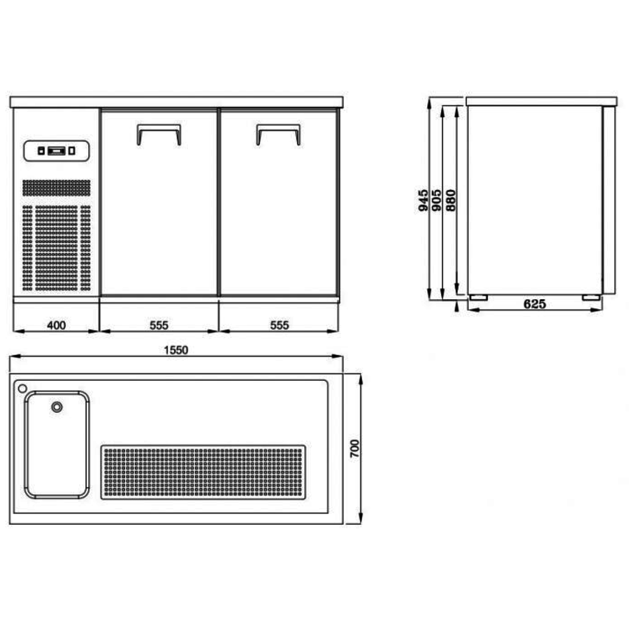 2 doors | Stainless steel keg cooler | sink on the left