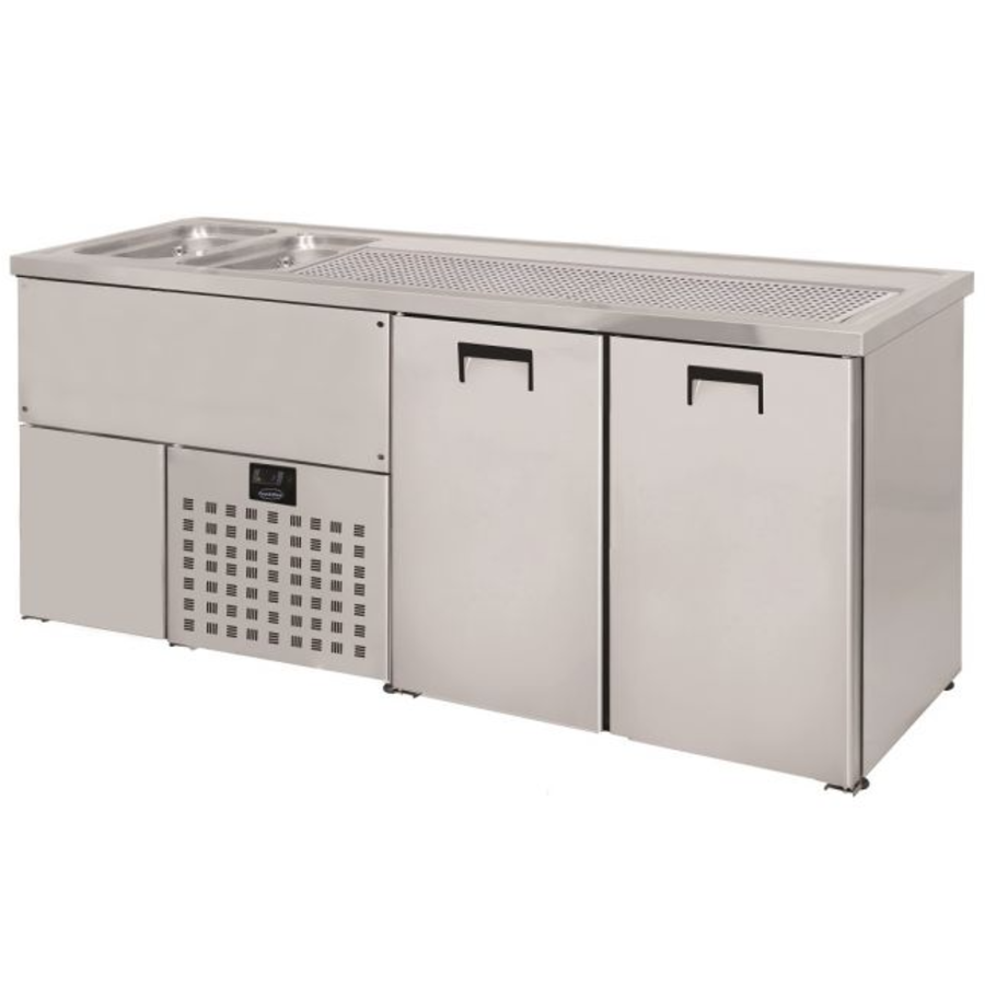 2 doors | Stainless steel keg cooler | 2 sinks on the left