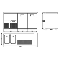 2 doors | Stainless steel beer keg cooler | 2 sinks on the left