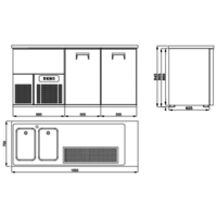 2 doors | Stainless steel keg cooler | 2 sinks on the left