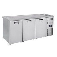 3 door stainless steel beer keg cooler with sink on the right