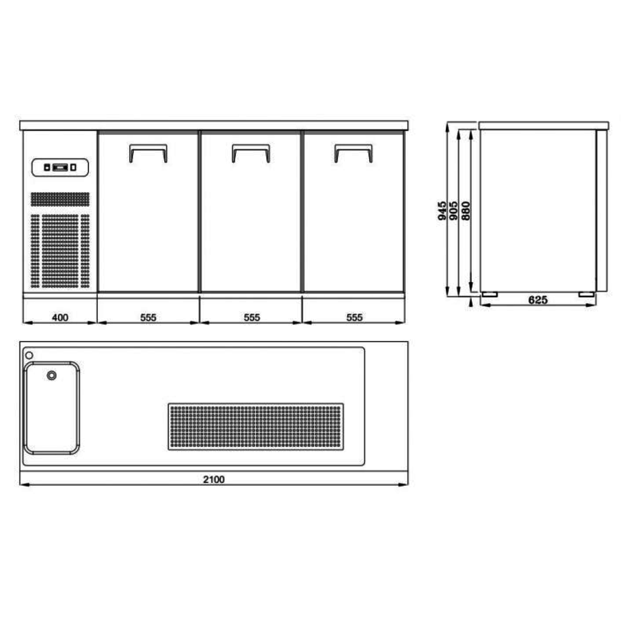 Refroidisseur de fûts de bière Combisteel 3 portes en acier inoxydable avec évier à gauche