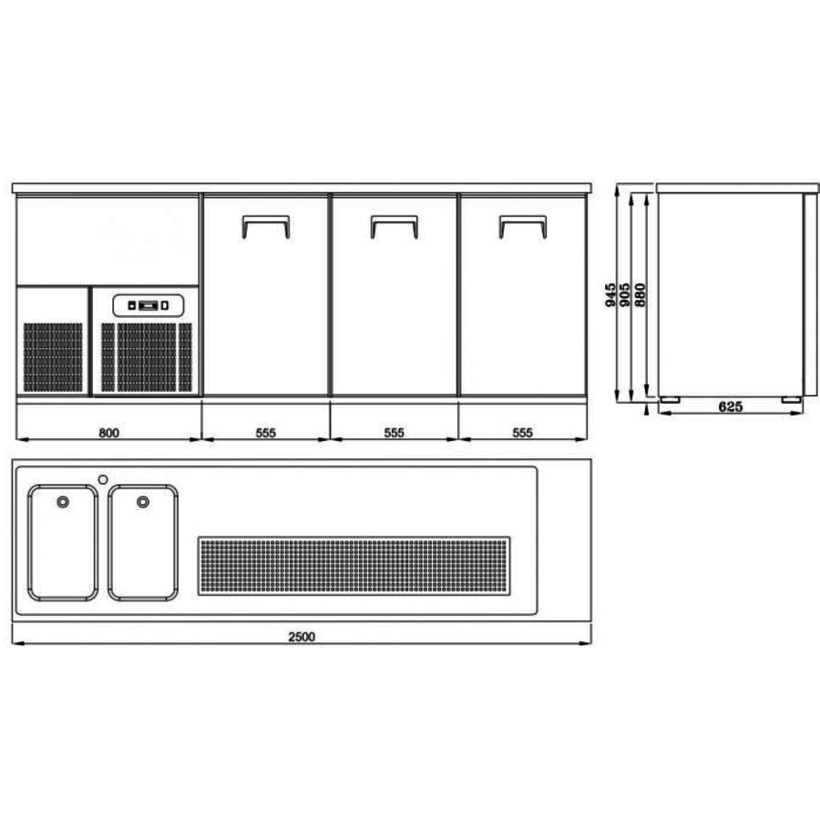 Combisteel 3 deurs RVS bierfust koeler met twee spoelbakken links