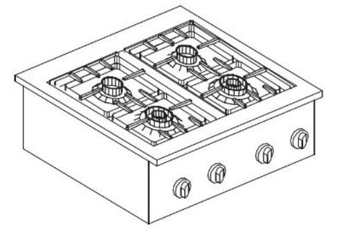  Combisteel Gas built-in cooking unit | 4 burners | 2x3.5 + 2x5.5 kW 