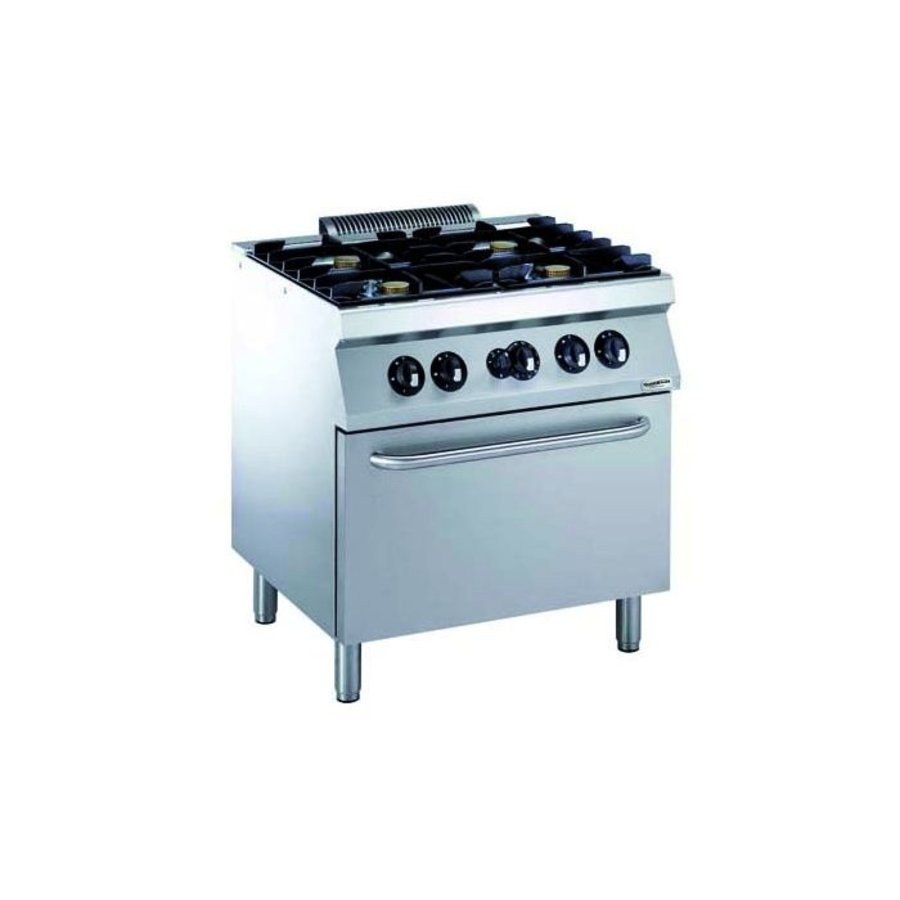 Cuisinière à gaz et four à gaz 4 brûleurs pour hôtellerie | 4 x 5,5 kW