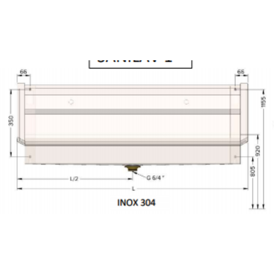 RVS 304 Wastrog met 3 kranen | 180x43x49 cm