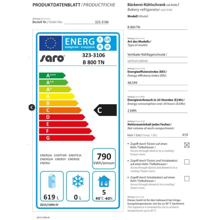 Réfrigérateur de boulangerie avec refroidissement par air | acier inoxydable | 740x990x2010 mm