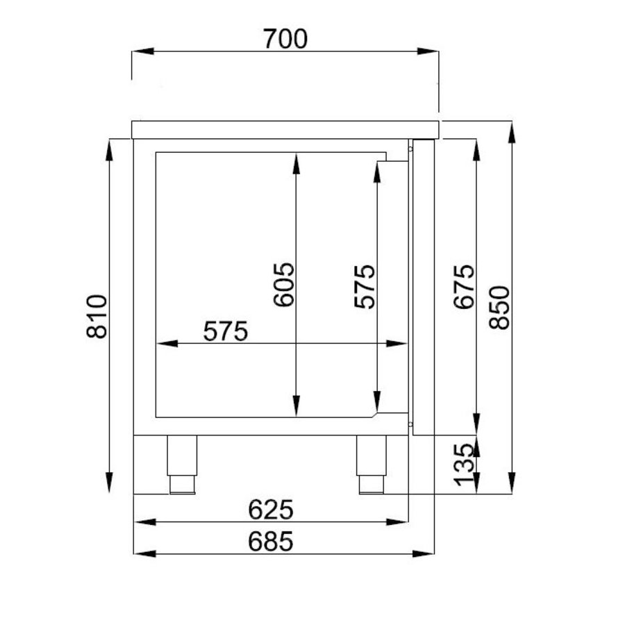 Koelwerkbank | RVS | 3-deurs | 1865x700x850 mm