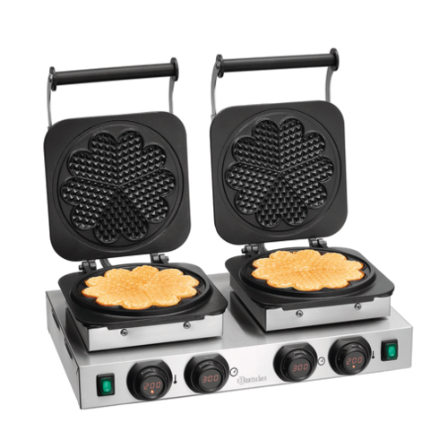  Bartscher Waffle Iron | Heart Shaped | Cast Iron | 50°C to 300°C | 450x600x225 mm 