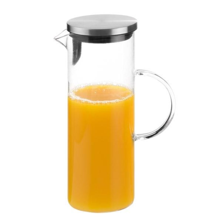 Glaskaraffe | Edelstahldeckel, matt poliert | 1,5 Liter