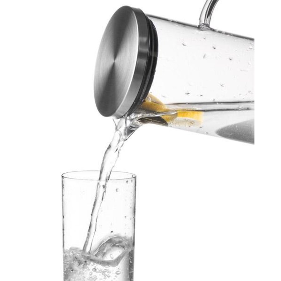 Glaskaraffe | Edelstahldeckel, matt poliert | 1,5 Liter
