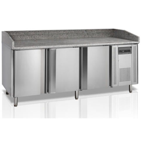  HorecaTraders Établi à pizza en acier inoxydable | Dessus en marbre | 205 x 80 x 100 cm 