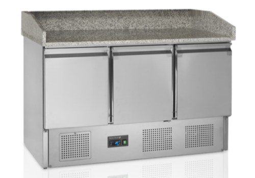  HorecaTraders Établi à pizza en acier inoxydable | Dessus en marbre | 137 x 70 x 100 cm 