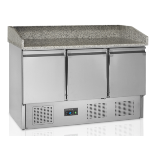  HorecaTraders Établi à pizza en acier inoxydable | Dessus en marbre | 137 x 70 x 100 cm 