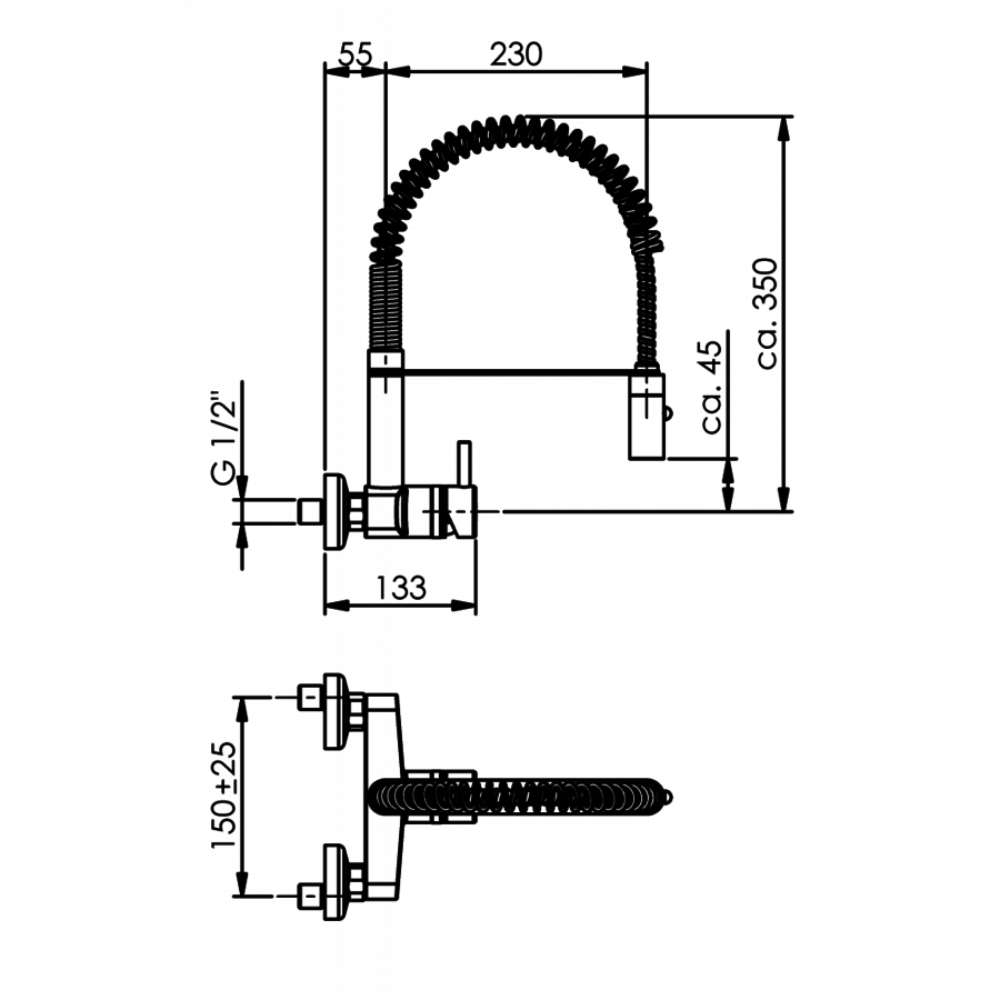 Pre-rinse shower with low construction height, wall model