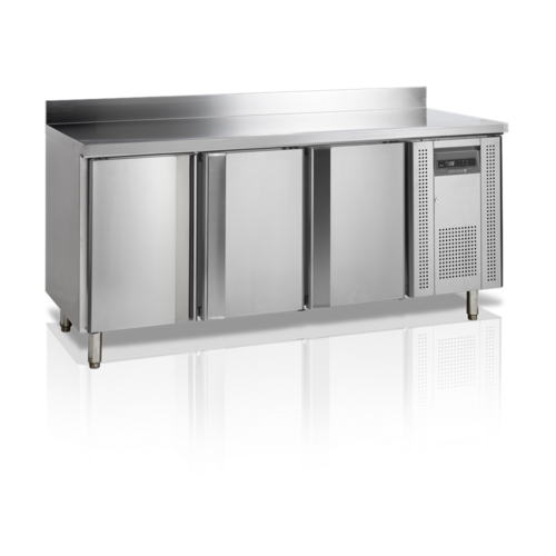  HorecaTraders Freezer workbench with splashback stainless steel 3 doors 