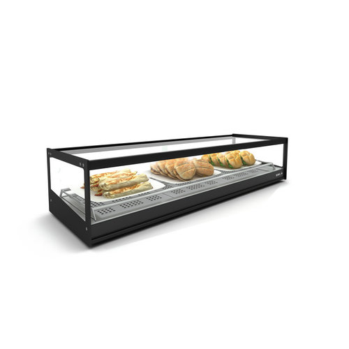  HorecaTraders Warme vitrine | Max temp. 60 graden | Zwart | 2 Formaten 