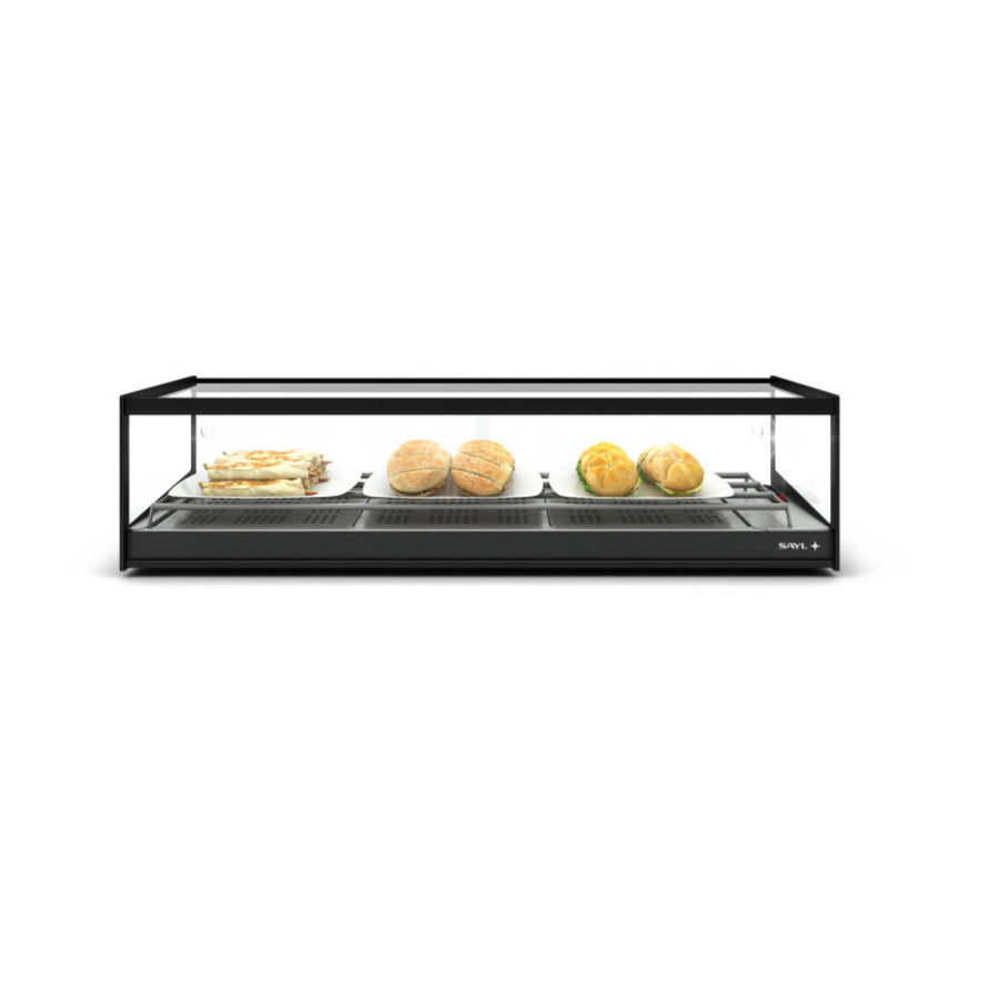 Vitrine chauffante | Température max. 60 degrés | Noir | 2 formats
