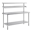 Vogue Stainless steel work table with wall shelves large | 150(h) x 180(w) x 60(d)cm