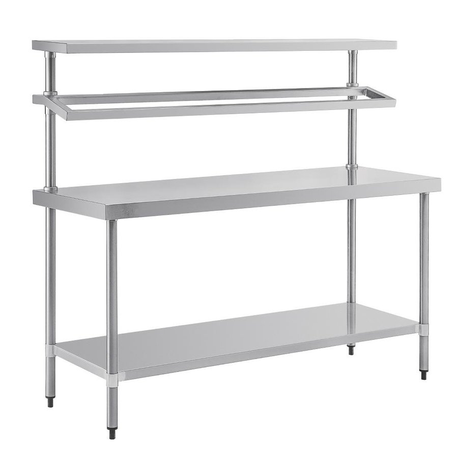 Stainless steel work table with wall shelves large | 150(h) x 180(w) x 60(d)cm