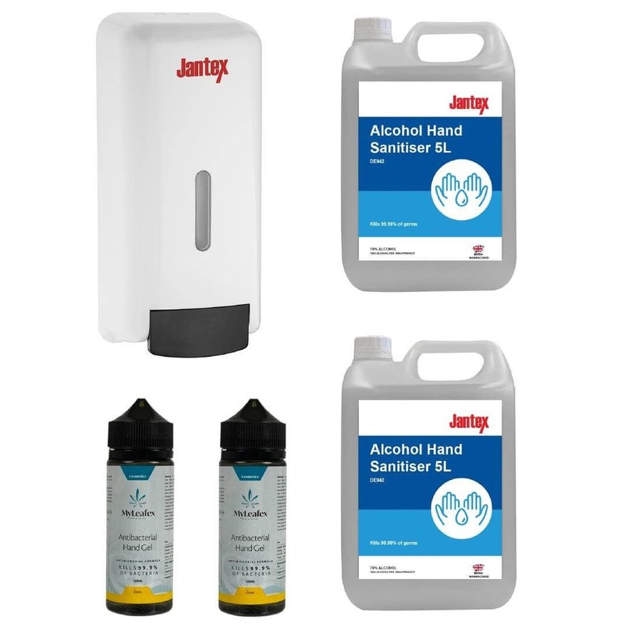 Bündelrabattspender | 2x 5L Handgel 70% | 2x 120ml Handgel 70%