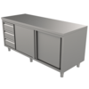 HorecaTraders Work table with 3 drawers and sliding doors | 8 sizes | Drawers on the left