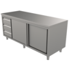 HorecaTraders Work table with 3 drawers and sliding doors| 8 formats | Drawers left