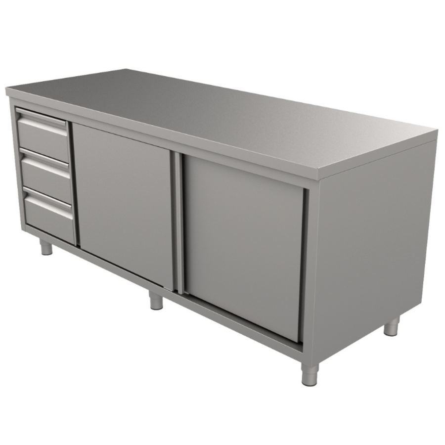 Work table with 3 drawers and sliding doors| 8 formats | Drawers left