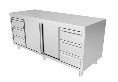  HorecaTraders Work table with 3L + 3R | Drawer cabinet with sliding doors 