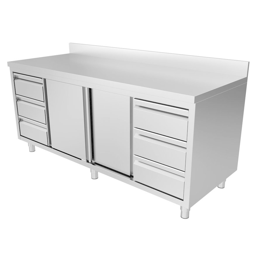 Table de travail avec armoire à tiroirs 3L + 3R avec portes coulissantes